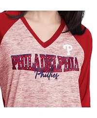G-iii 4Her by Carl Banks Women's Red/Heather Red Philadelphia Phillies Speed Training 3/4-Sleeve Rhinestone V-Neck T-Shirt