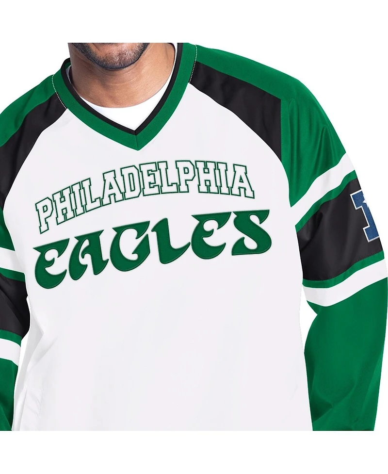 Starter Men's White Philadelphia Eagles Infield Play Raglan Pullover Jacket