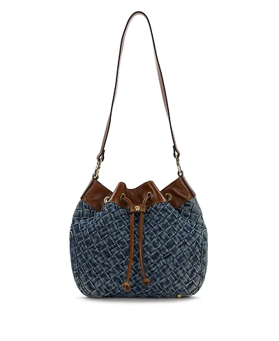 Patricia Nash Belamy Drawstring Washed Woven Denim Small Bucket Bag