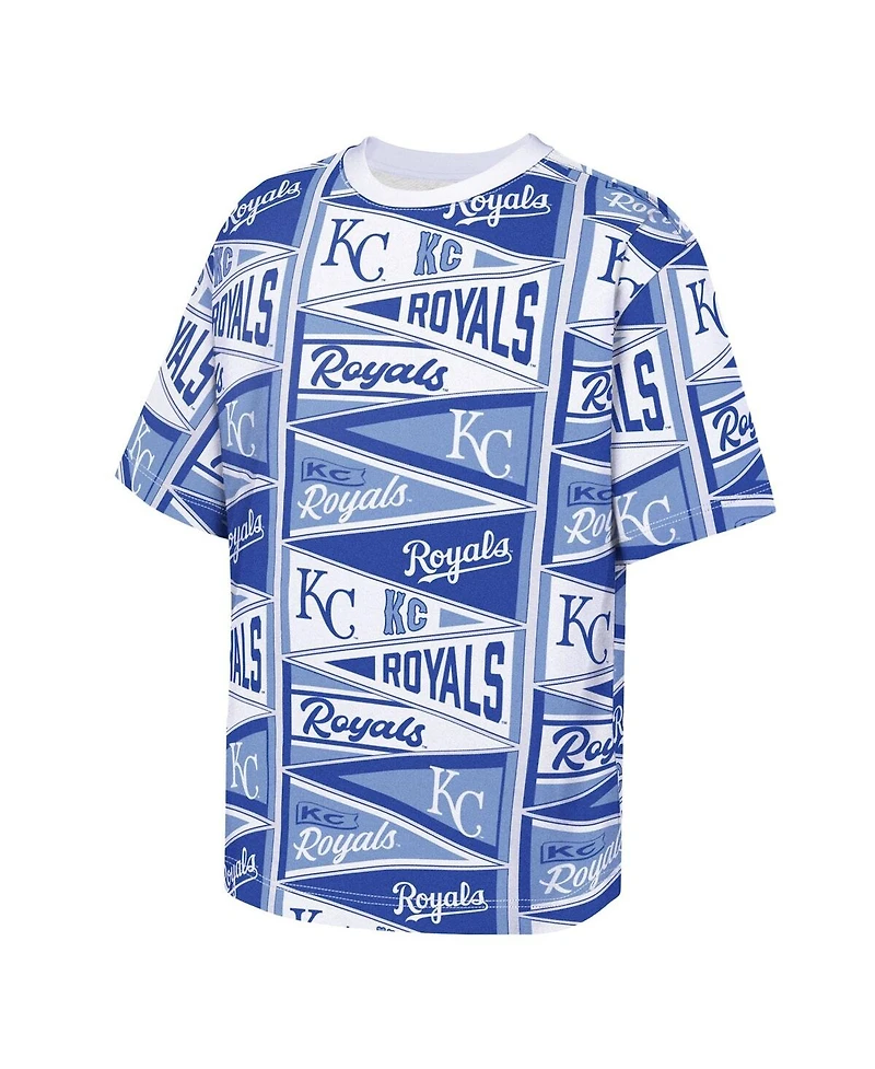 Outerstuff Big Boys and Girls Blue Kansas City Royals All-Over Pennant T-Shirt