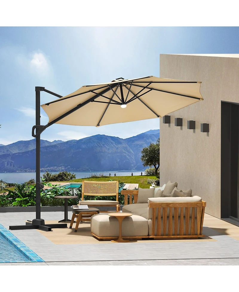 homfan 10FT Cantilever Umbrella, 360degree(s) Rotation & Tilt, Waterproof Windproof 600D Fabric, Rustproof Aluminum Frame Base, for Garden, Patio
