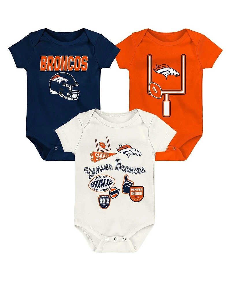 Outerstuff Baby Boys and Girls 3-Pack Denver Broncos Littlest Player Bodysuit Set