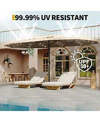 homfan 15FT Double-Sided Patio Umbrella with Solar Led Lights and Base, Uv Waterproof Canopy, 12 Ribs, Double-Layer Fabric, Heavy Frame