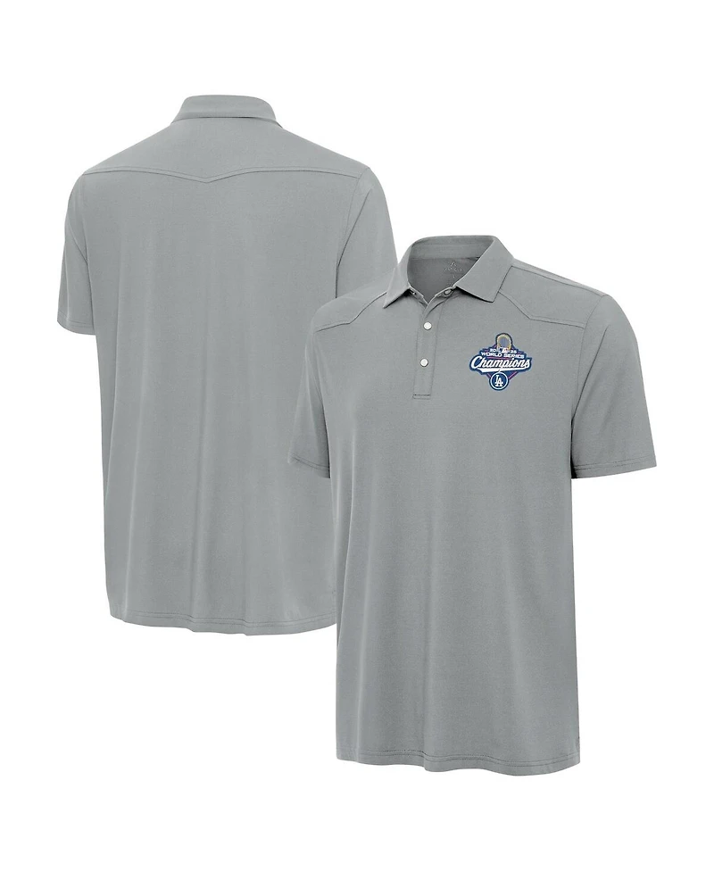 Antigua Men's Gray Los Angeles Dodgers 2025 World Series Champions Western Polo Shirt