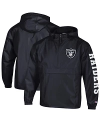 Champion Men's Black Las Vegas Raiders Packable Hooded Windbreaker Half-Zip Jacket