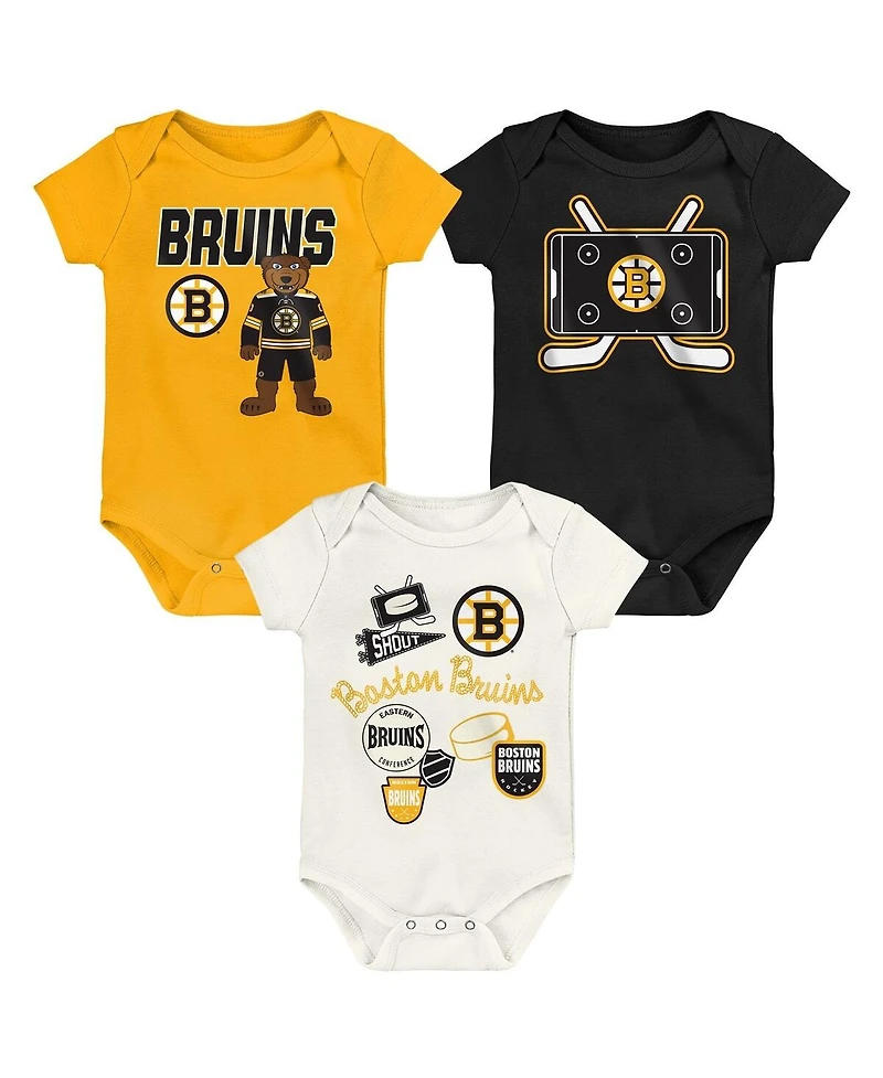 Outerstuff Baby Boys and Girls 3-Pack Boston Bruins Littlest Player Bodysuit Set