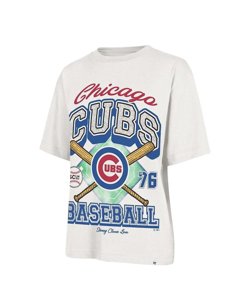 Stoney Clover Lane X '47 Brand Women's Sand Chicago Cubs Crossover Base Foundation T-Shirt