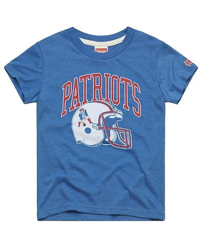 Homage Big Boys and Girls Royal New England Patriots Helmet Retro Tri-Blend T-Shirt