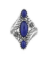 American West Jewelry Sterling Silver Lapis Oval Leaf and Vine Ring, Sizes 5 to 11