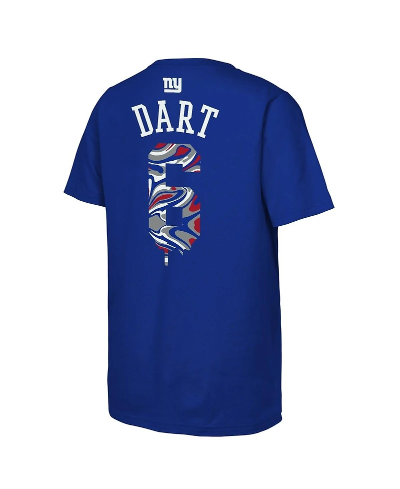 Outerstuff Big Boys and Girls Jaxson Dart Royal New York Giants Drip Player Name & Number Mainliner T-Shirt