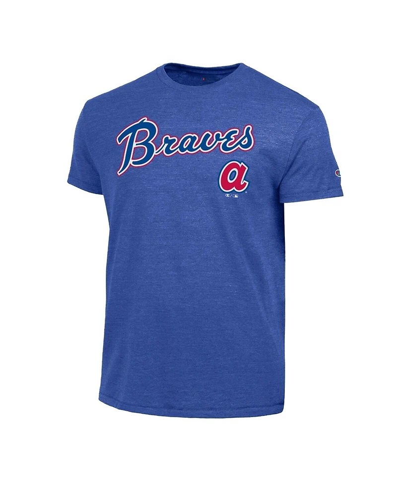Champion Men's Royal Atlanta Braves Cooperstown Wordmark Lockup Tri-Blend T-Shirt