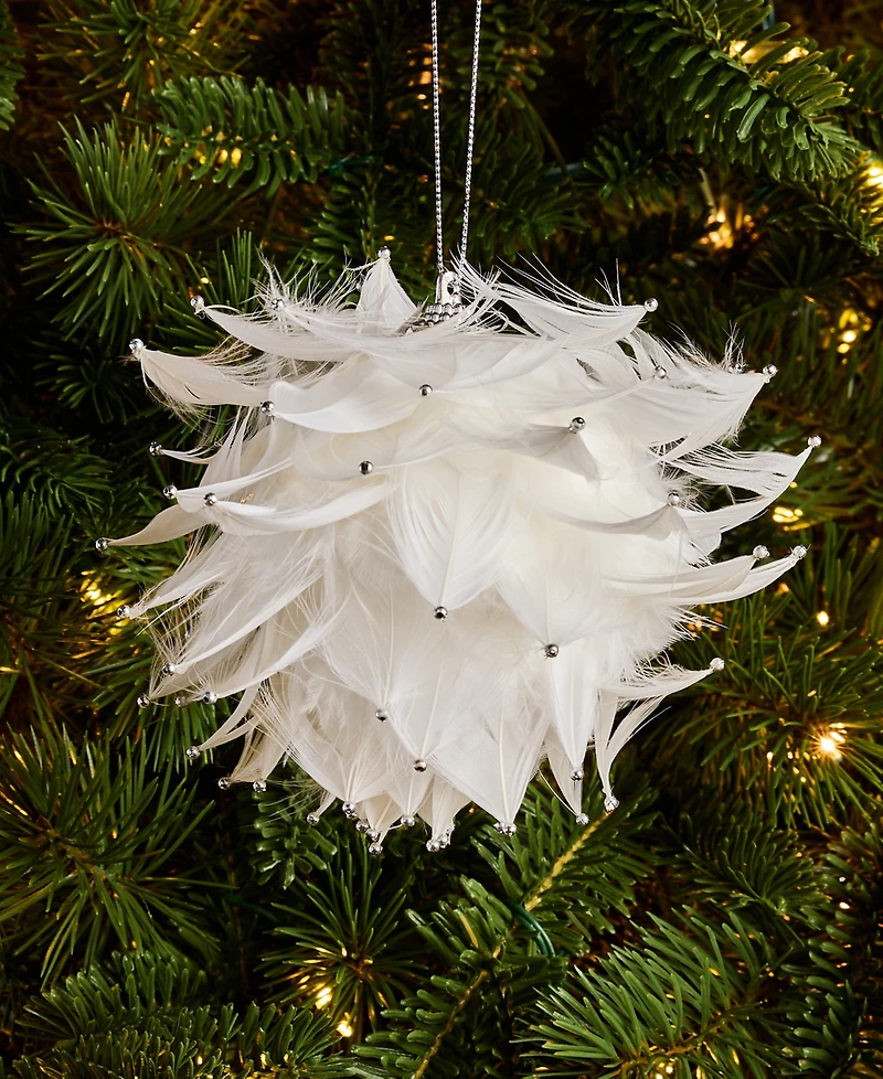 Holiday Lane Gilded Glamour White Feather Ball Ornament, Macy's Exclusive