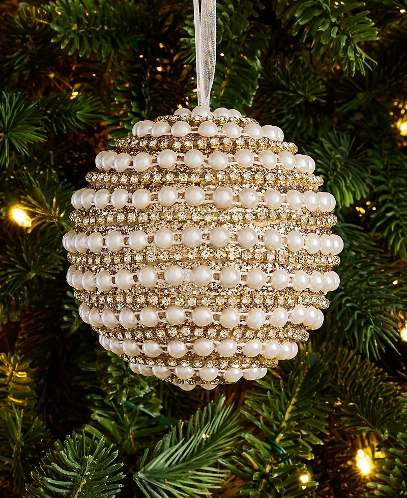 Holiday Lane Gilded Glamour Pearl Stripe Ball Ornament, Macy's Exclusive