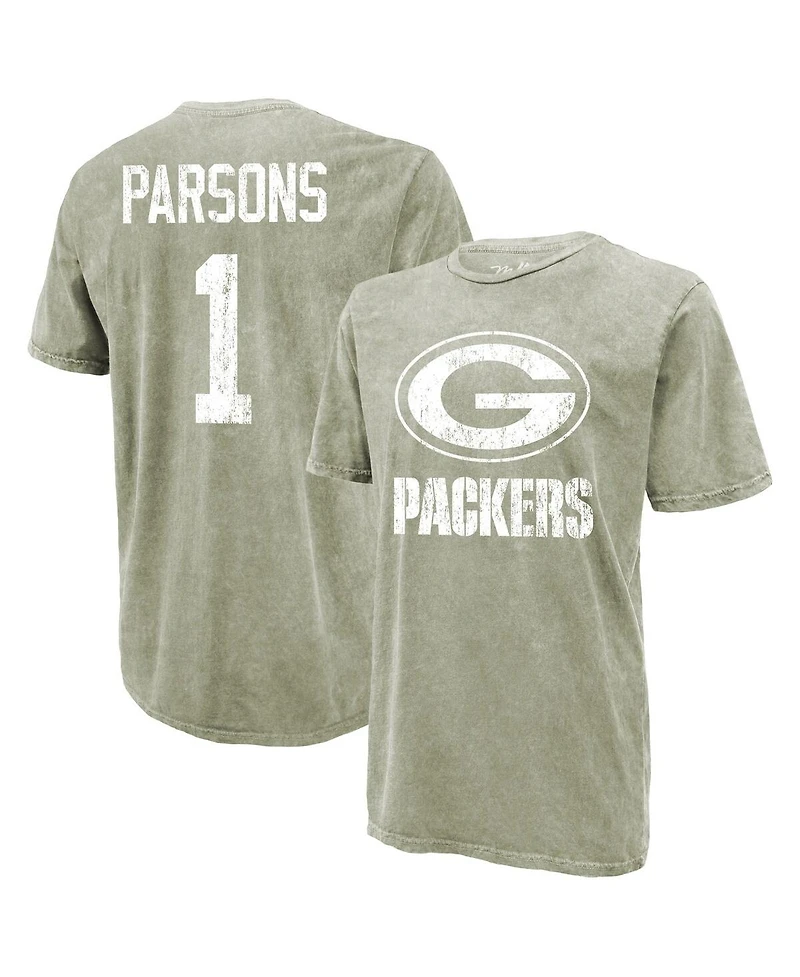 Majestic Threads Men's Micah Parsons Moss Green Bay Packers Mineral Wash Name and Number T-Shirt