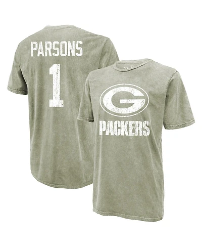 Majestic Threads Men's Micah Parsons Moss Green Bay Packers Mineral Wash Name and Number T-Shirt