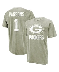 Majestic Threads Men's Micah Parsons Moss Green Bay Packers Mineral Wash Name and Number T-Shirt