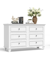 homfan Modern 6 Drawer Wide Wooden Dresser - Large Storage Chest with Exquisite Metal Handles
