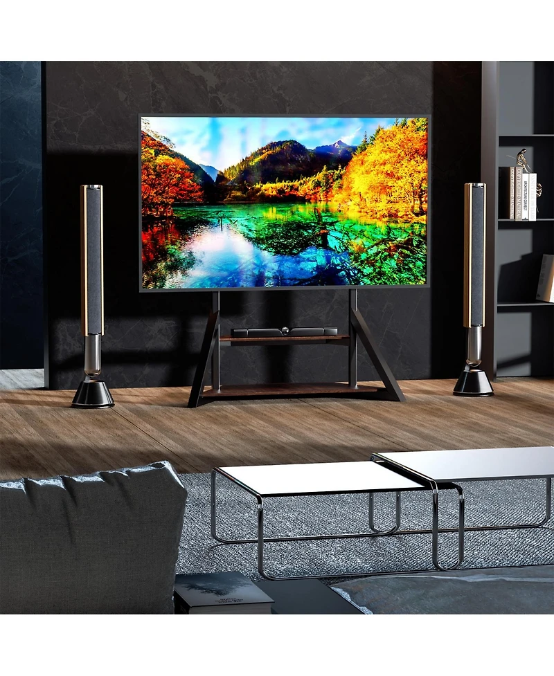 Unho Heavy Duty Low Profile Tv Stand for 65-100 Inch TVs, Solid Wood, Adjustable Feet,Max Vesa 800x600mm