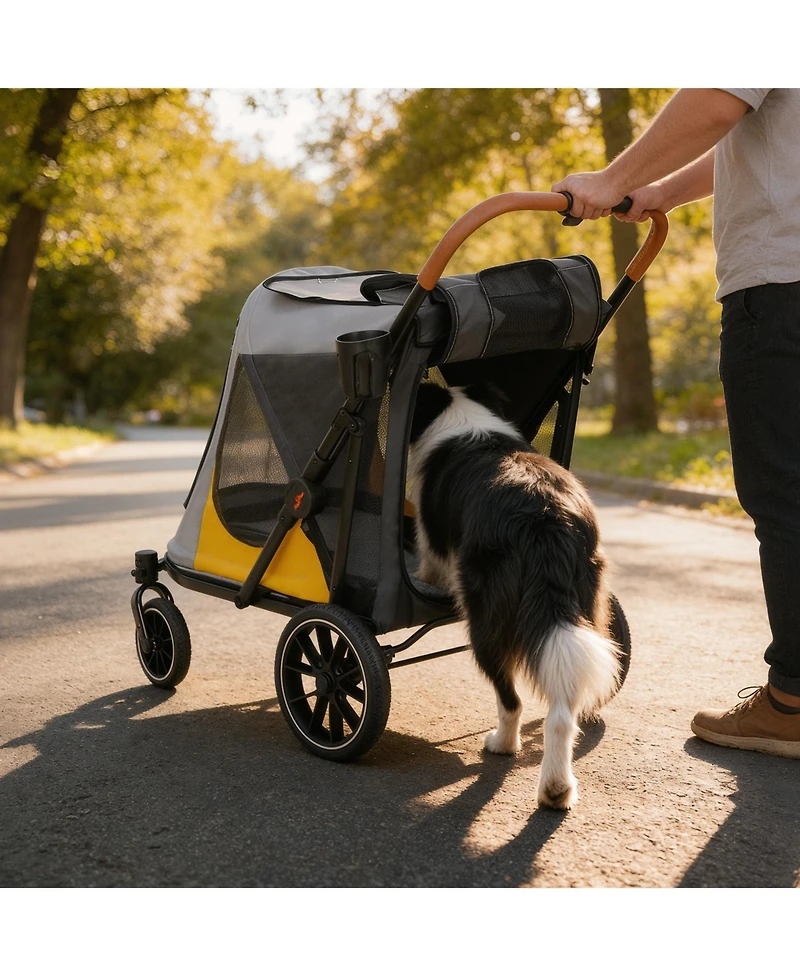 Bingopaw 92 Lbs Capacity Heavy Duty Dog Stroller, Dual Entry, Panoramic Window, All-Terrain Eva Wheels, One-Click Folding, Brake