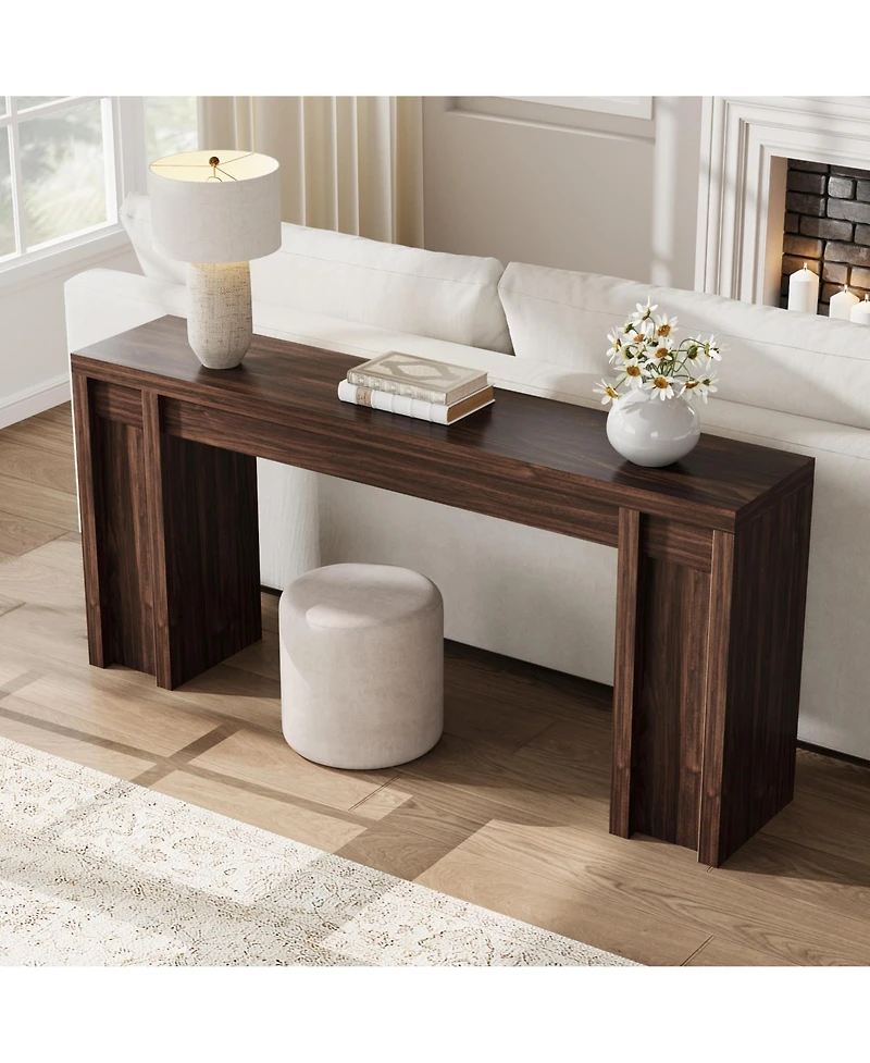 homfan Extra Long Narrow Console Table, Farmhouse Sofa Table for Entryway or Behind Couch, Engineered Wood Hallway Accent