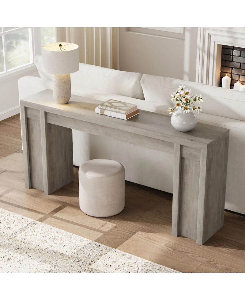homfan Extra Long Narrow Console Table, Farmhouse Sofa Table for Entryway or Behind Couch, Engineered Wood Hallway Accent