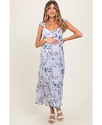 Pinkblush Maternity Lilac Floral Textured Open Back Tie Maxi Dress