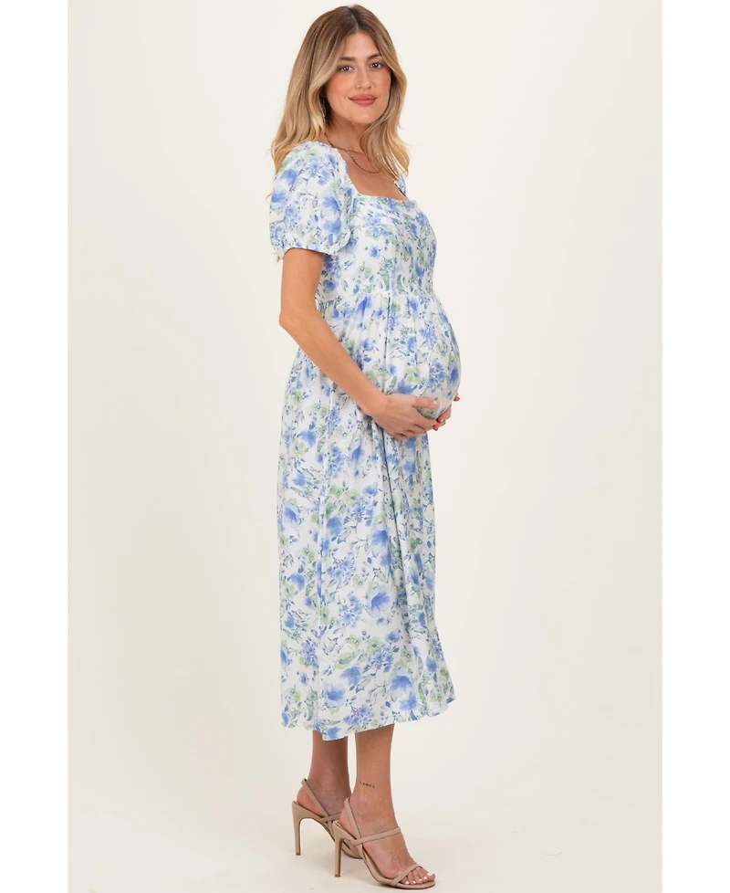Pinkblush Maternity Blue Floral Crisscross Back Midi Dress