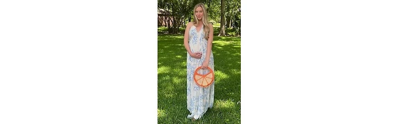 Pinkblush Maternity Light Blue Floral Tie-Back Halter Maxi Dress