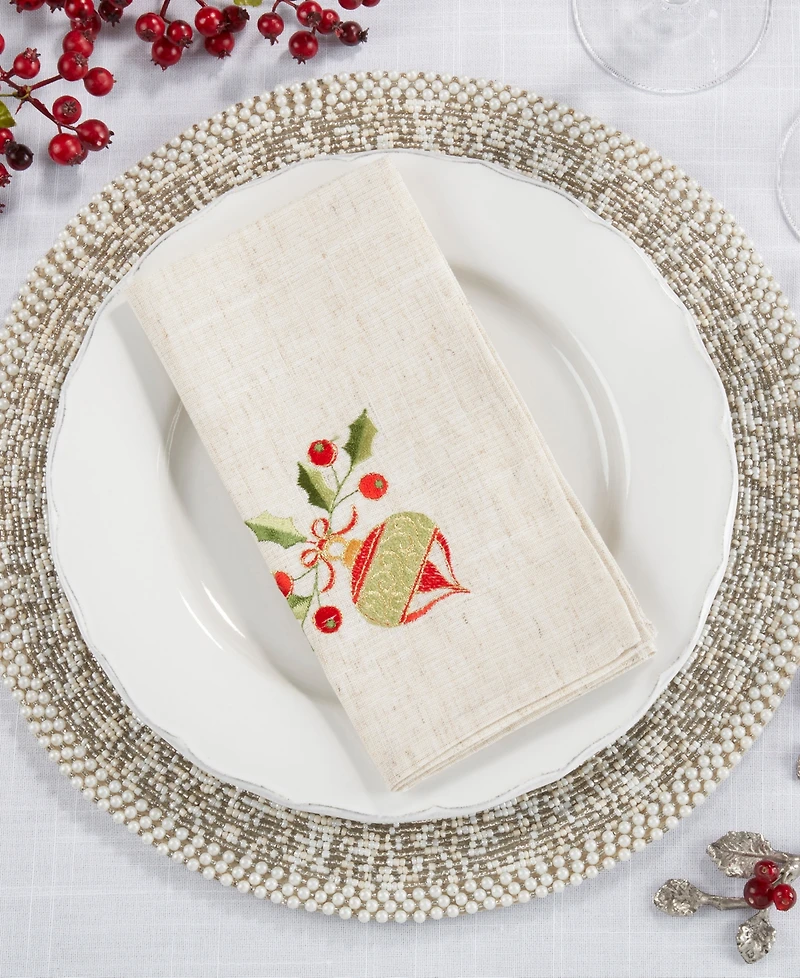 Saro Lifestyle Embroidered Ornament Design Christmas Napkins, Set of 4