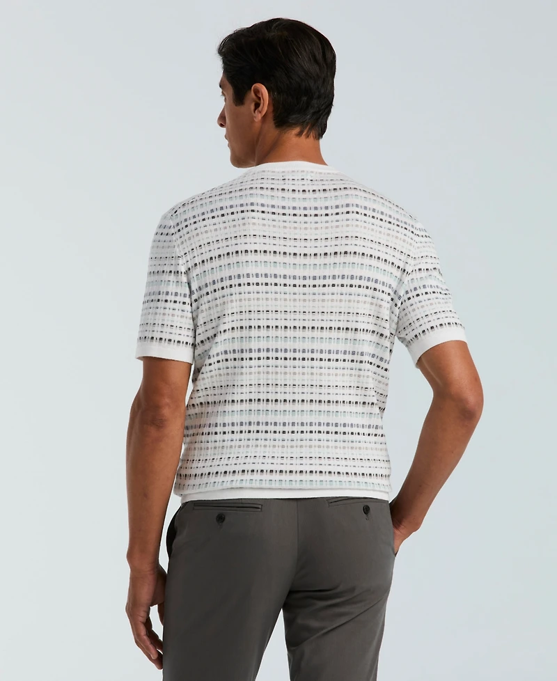 Perry Ellis Men's Jacquard Multicolor Short Sleeve Geometric Print Sweater