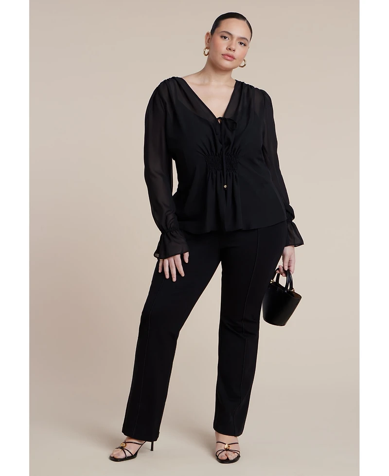 Eloquii Women's Smocked Sheer Blouse