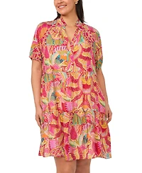 Msk Plus Printed Split V-Neck Babydoll Dress