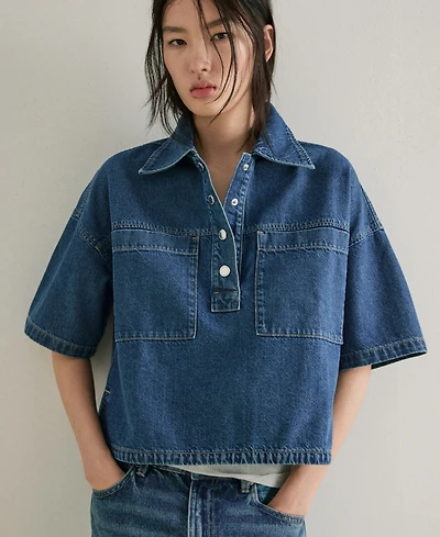 Mango Women's Pockets Denim Blouse