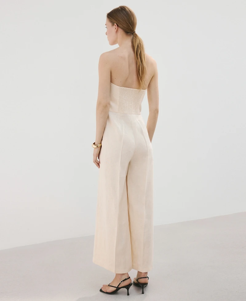 Mango Women's Strapless Linen Jumpsuit