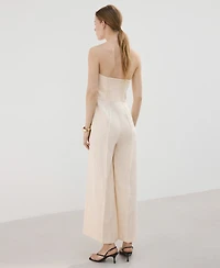 Mango Women's Strapless Linen Jumpsuit
