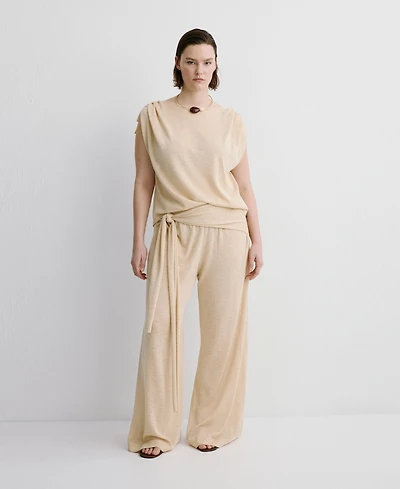 Mango Women's Knot Detail Fine-Knit Pants