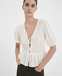 Mango Women's Bows Floral Embroidery Blouse