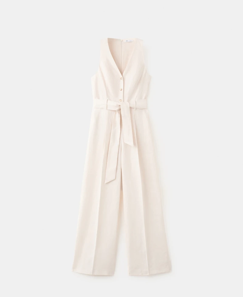Mango Women's Belt Linen Jumpsuit