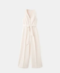 Mango Women's Belt Linen Jumpsuit
