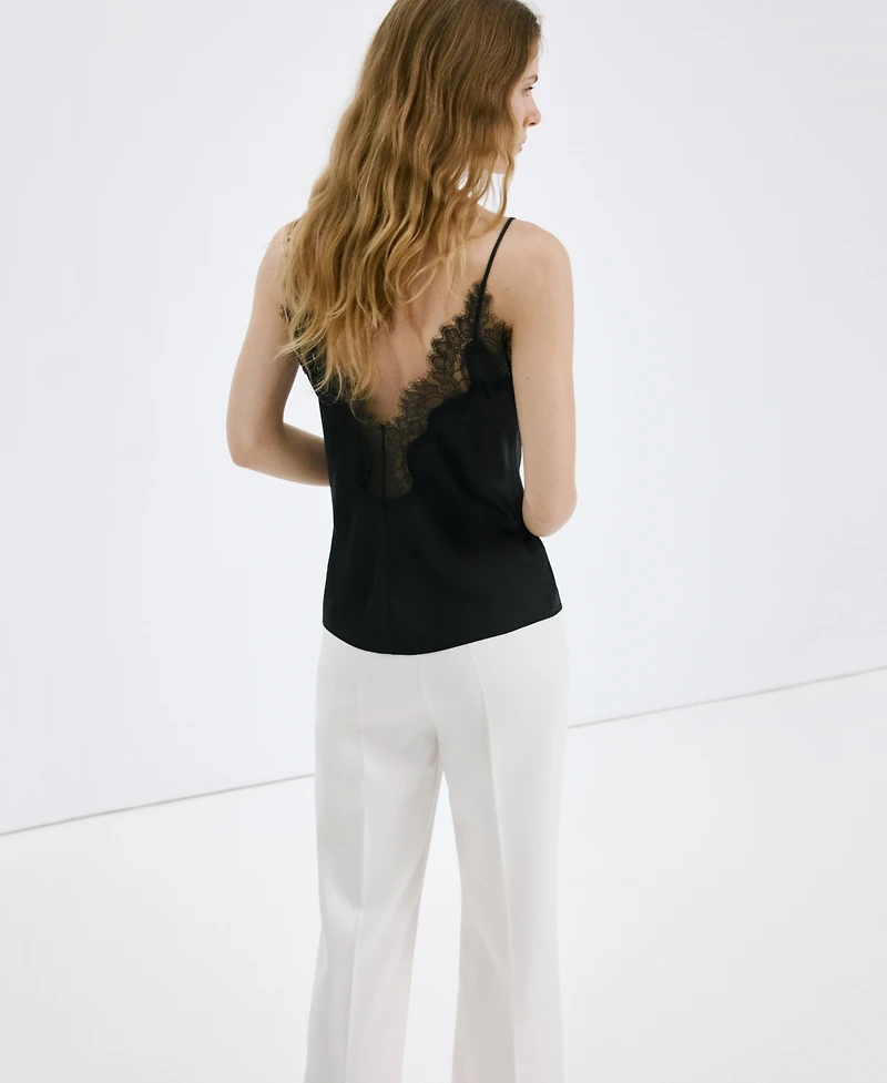 Mango Women's Lace Neckline Lingerie Top