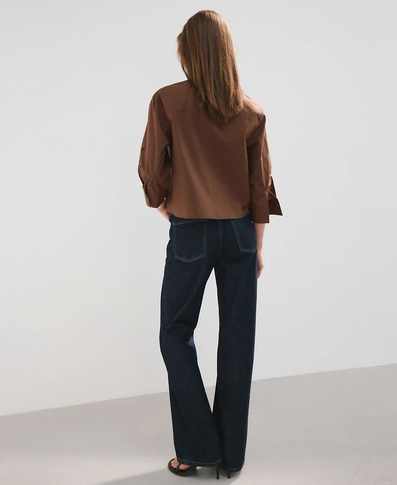 Mango Women's Chest-Pocket Cotton Shirt