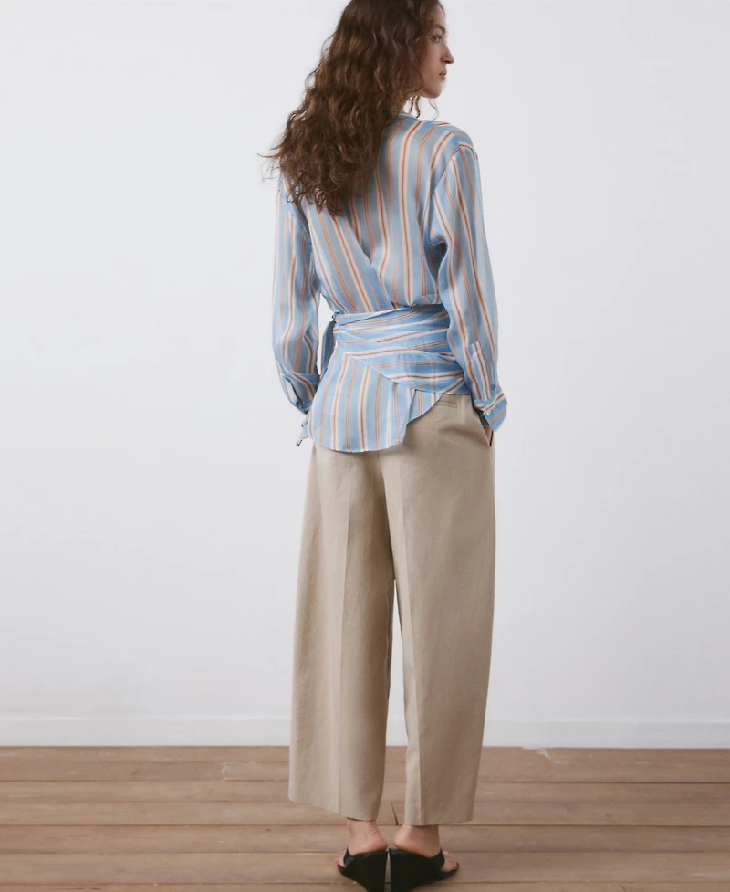 Mango Women's Scarf Detail Striped Shirt