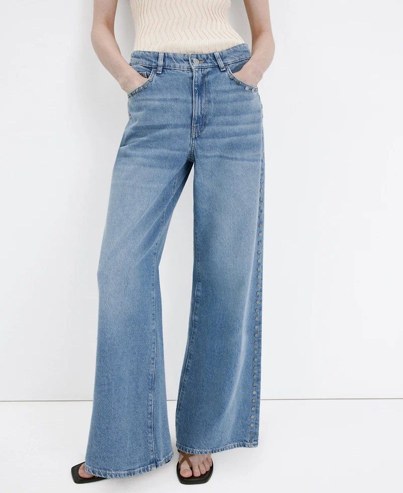 Mango Women's Studs Straight-Fit Jeans