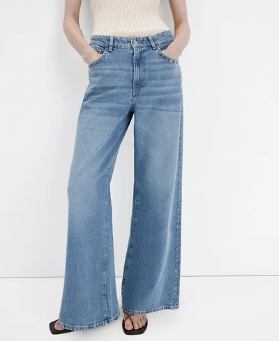 Mango Women's Studs Straight-Fit Jeans