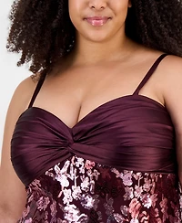 Seni & Cade Trendy Plus Twist-Front Satin Bandeau Sequin Skirt Dress
