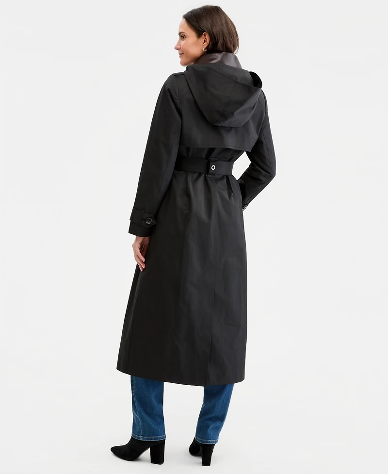London Fog Women's Faux-Leather-Collar Maxi Trench Coat