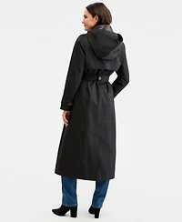 London Fog Women's Faux-Leather-Collar Maxi Trench Coat