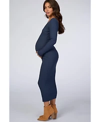 Pinkblush Maternity Light Olive V-Neck Long Sleeve Fitted Maxi Dress