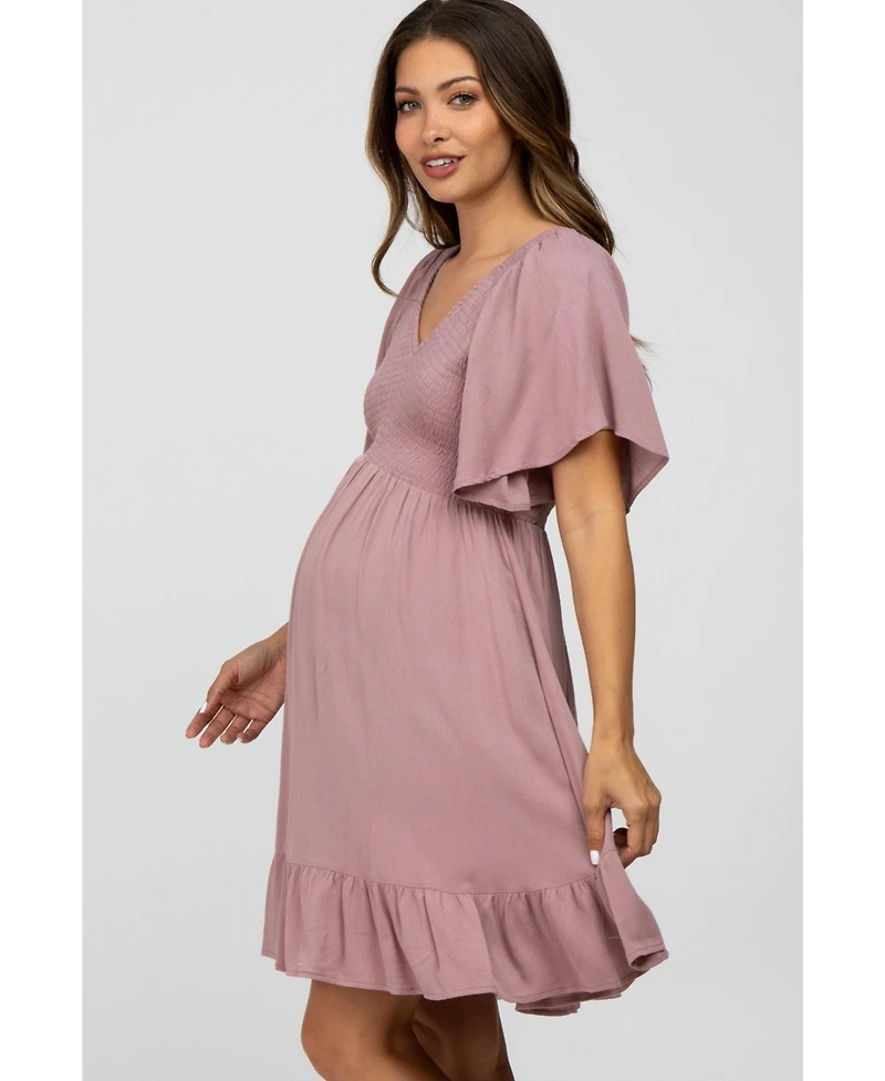 Pinkblush Maternity Navy Blue Smocked Front Ruffle Hem Dress