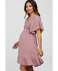 Pinkblush Maternity Navy Blue Smocked Front Ruffle Hem Dress